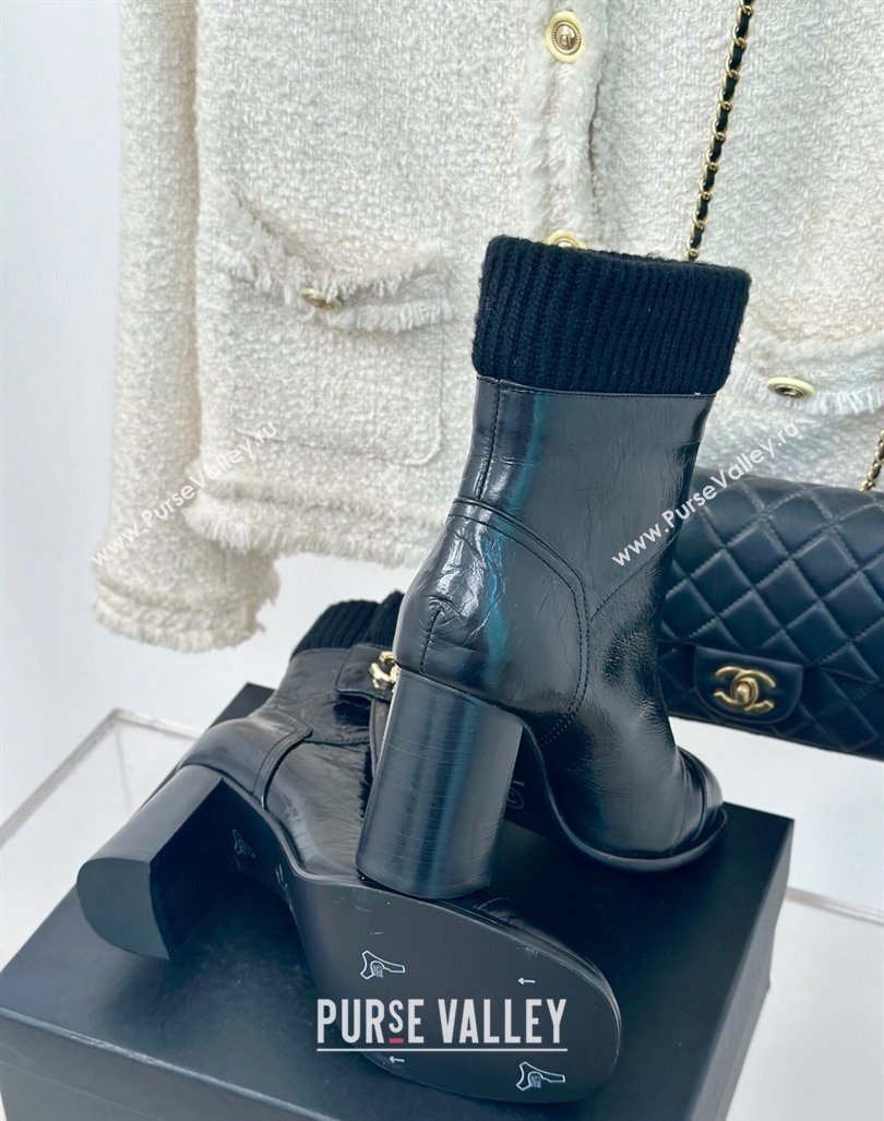 Chanel Calfskin Knit Ankle Boots 8cm with CC Black 2024 CH101617 (MD-241016063)