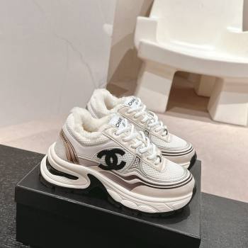 Chanel Calfskin, Mesh and Wool Sneakers White/Champagne 2024 CH101627 (MD-241016099)