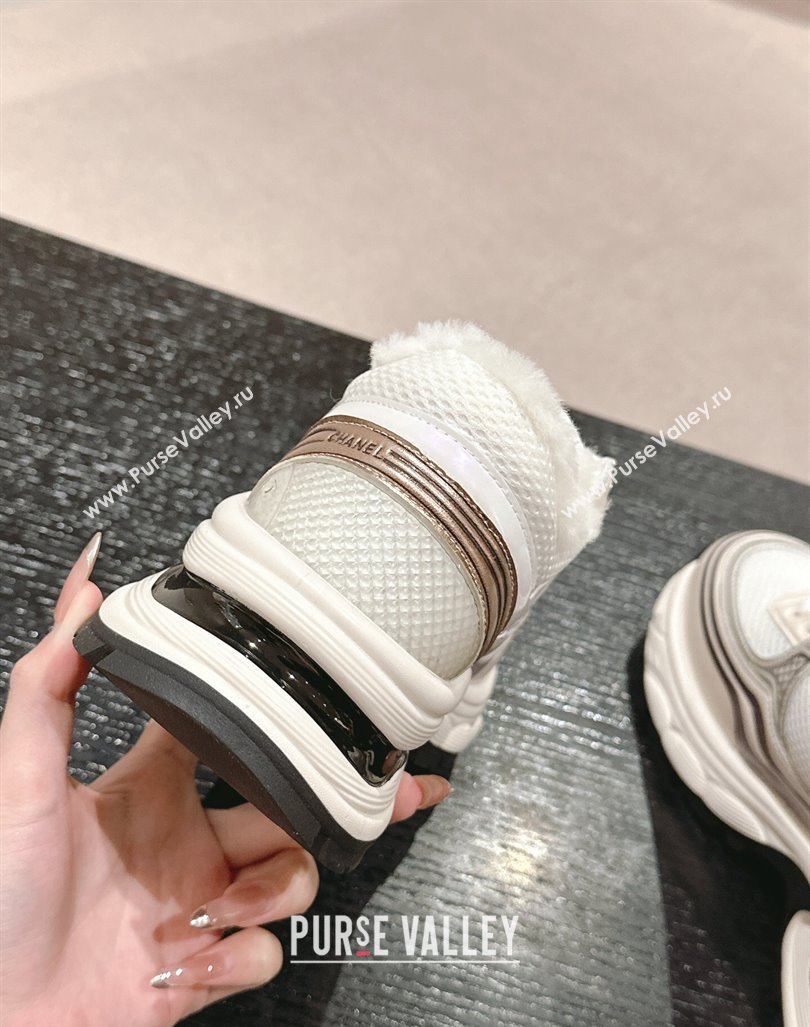 Chanel Calfskin, Mesh and Wool Sneakers White/Champagne 2024 CH101627 (MD-241016099)