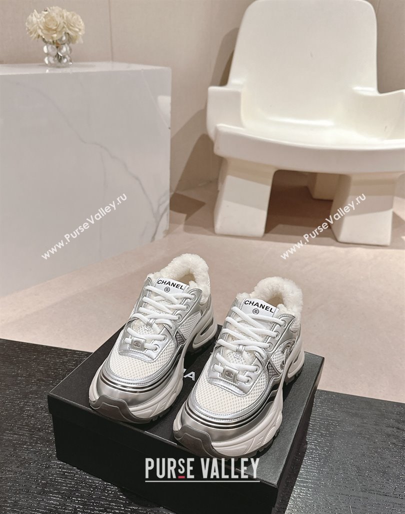 Chanel Calfskin, Mesh and Wool Sneakers White/Silver 2024 CH101627 (MD-241016100)