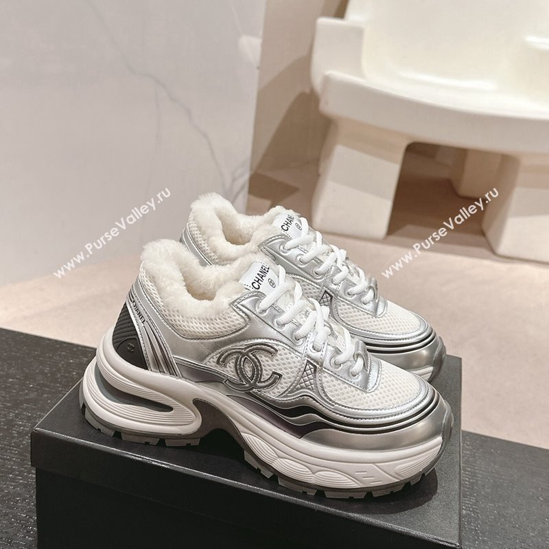 Chanel Calfskin, Mesh and Wool Sneakers White/Silver 2024 CH101627 (MD-241016100)