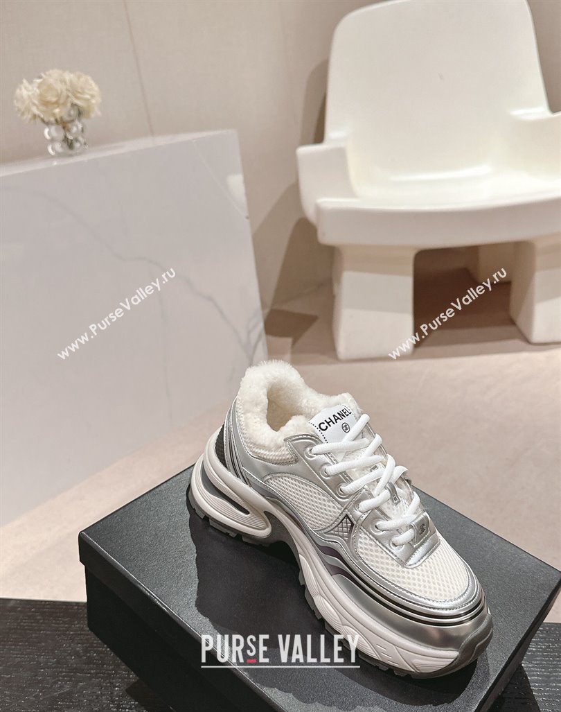 Chanel Calfskin, Mesh and Wool Sneakers White/Silver 2024 CH101627 (MD-241016100)