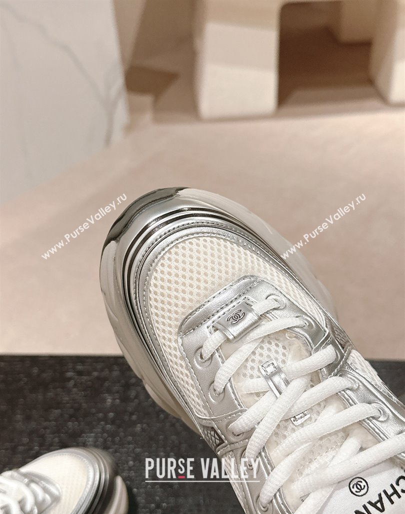 Chanel Calfskin, Mesh and Wool Sneakers White/Silver 2024 CH101627 (MD-241016100)