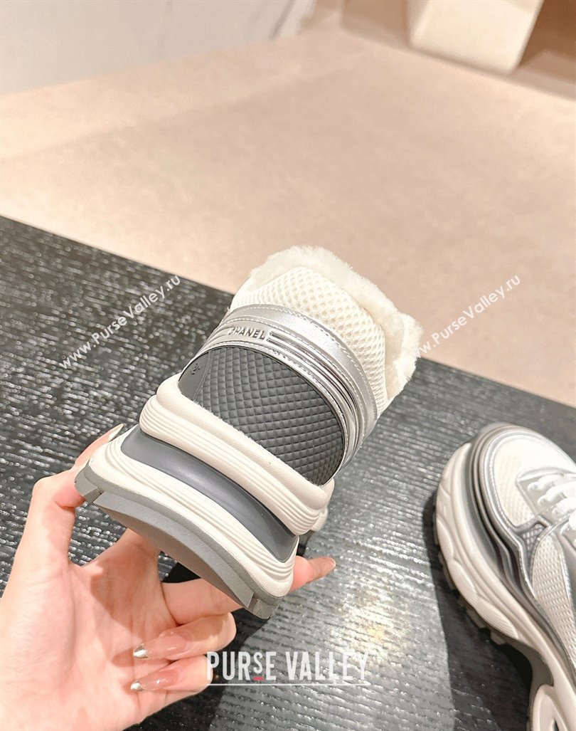 Chanel Calfskin, Mesh and Wool Sneakers White/Silver 2024 CH101627 (MD-241016100)