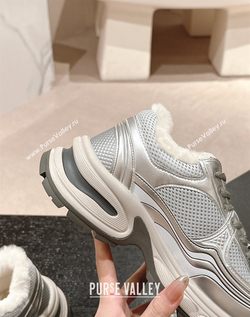 Chanel Calfskin, Mesh and Wool Sneakers Silver 2 2024 CH101627 (MD-241016101)