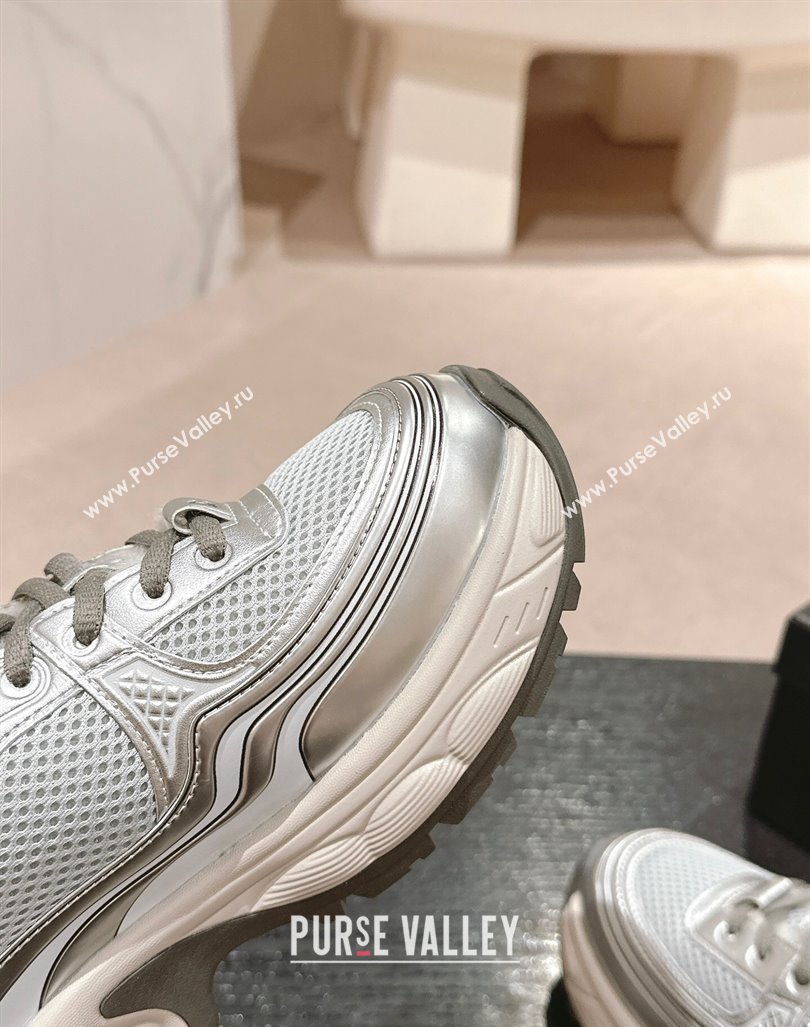 Chanel Calfskin, Mesh and Wool Sneakers Silver 2 2024 CH101627 (MD-241016101)