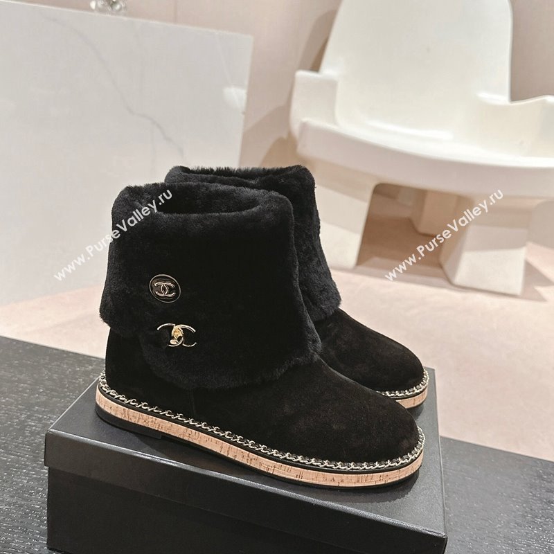 Chanel Suede Wool Fur Wood Ankle Boots Black 2024 CH101623 (MD-241016083)