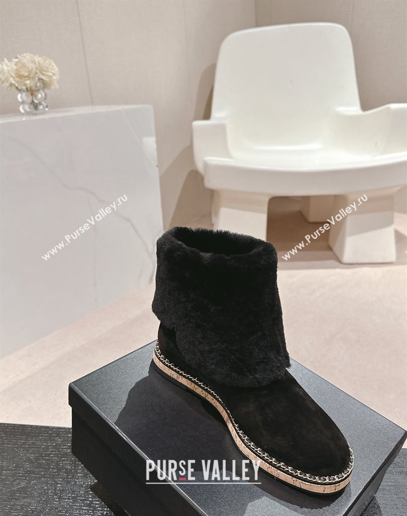 Chanel Suede Wool Fur Wood Ankle Boots Black 2024 CH101623 (MD-241016083)