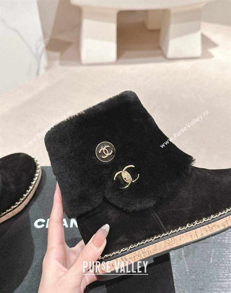 Chanel Suede Wool Fur Wood Ankle Boots Black 2024 CH101623 (MD-241016083)