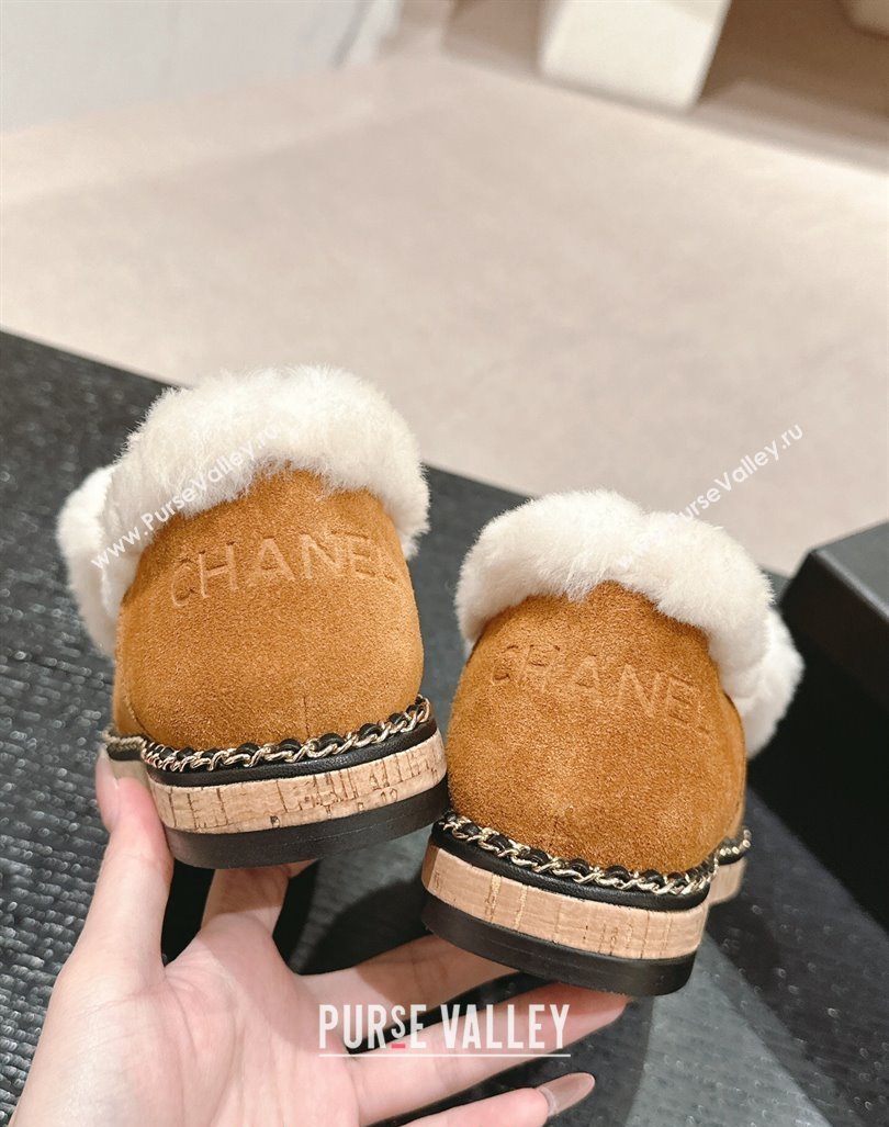 Chanel Suede Wool Fur Wood Loafers Brown 2024 CH101623 (MD-241016084)