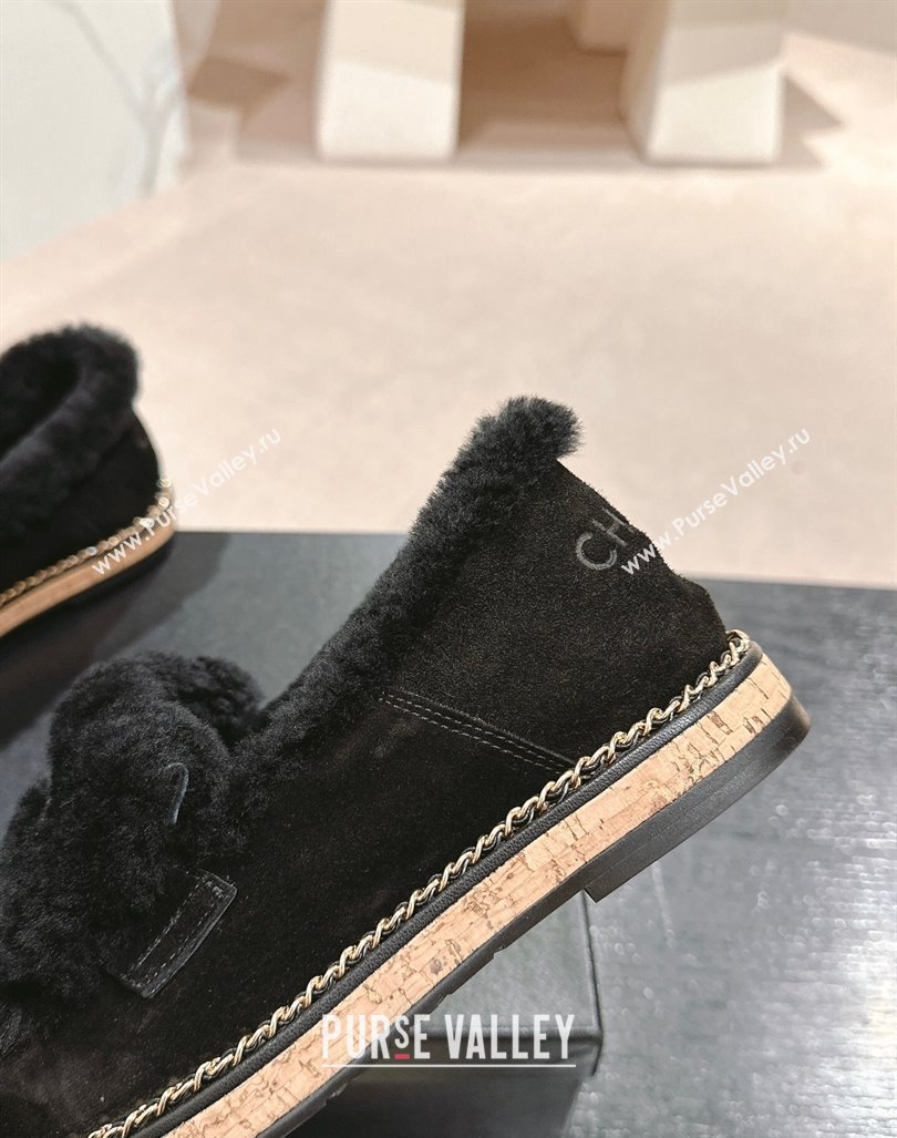 Chanel Suede Wool Fur Wood Loafers Black 2024 CH101623 (MD-241016085)