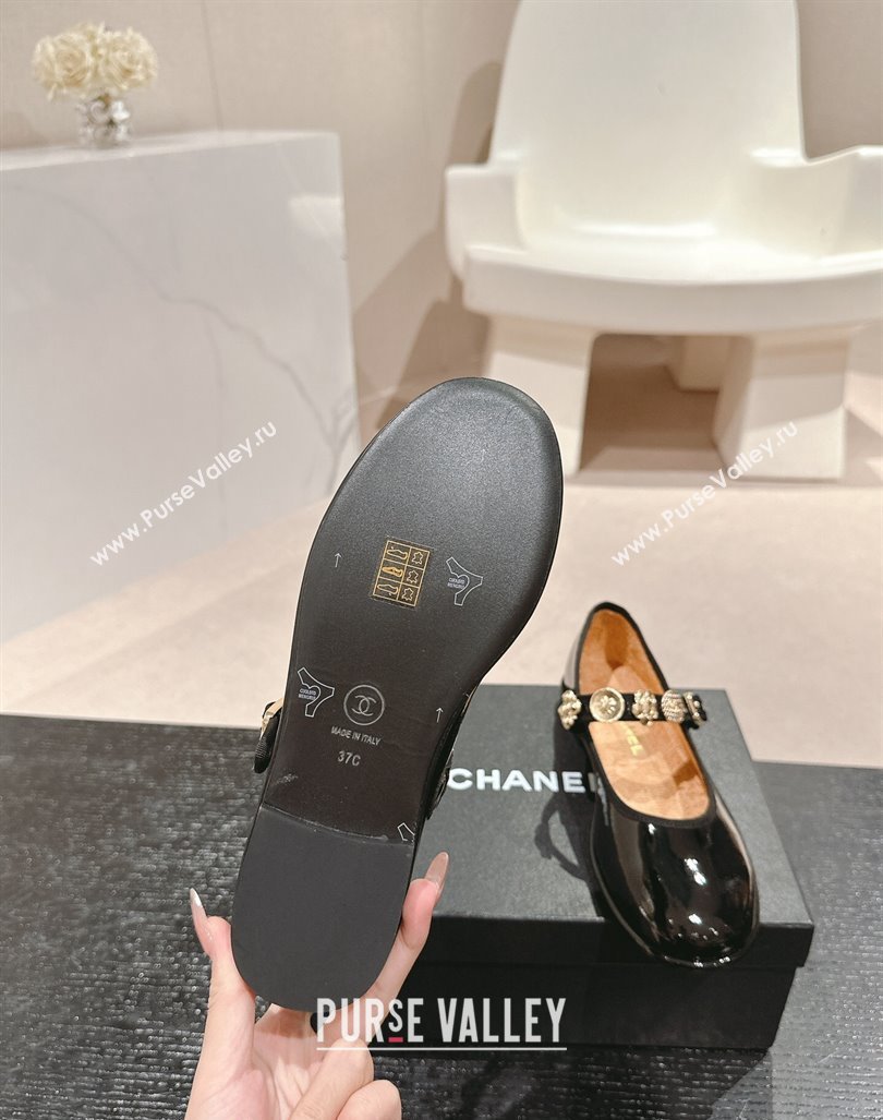 Chanel Patent Calfskin Mary Janes Ballet Flat with Charm Black 2024 G45778 (MD-241016123)