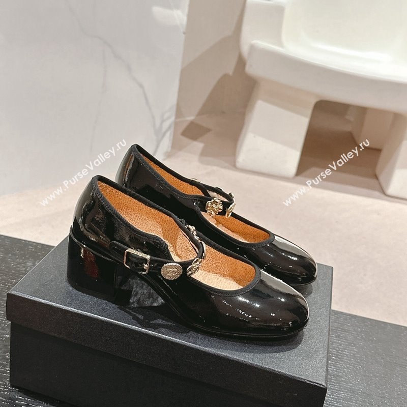 Chanel Patent Calfskin Mary Janes Pumps 5cm with Charm Black 2024 G45778 (MD-241016130)