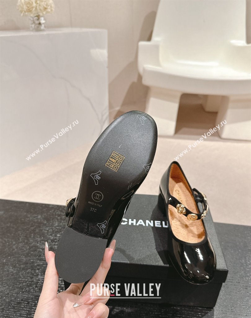 Chanel Patent Calfskin Mary Janes Pumps 5cm with Charm Black 2024 G45778 (MD-241016130)