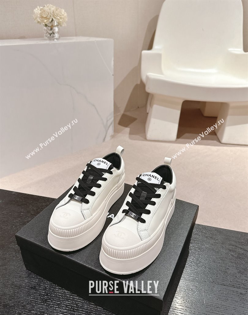 Chanel Grianed Calfskin Platform Sneakers White/Black 2024 CH101630 (MD-241016117)