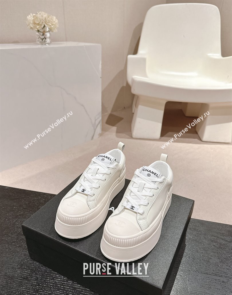 Chanel Grianed Calfskin Platform Sneakers White/Black 2024 CH101630 (MD-241016117)