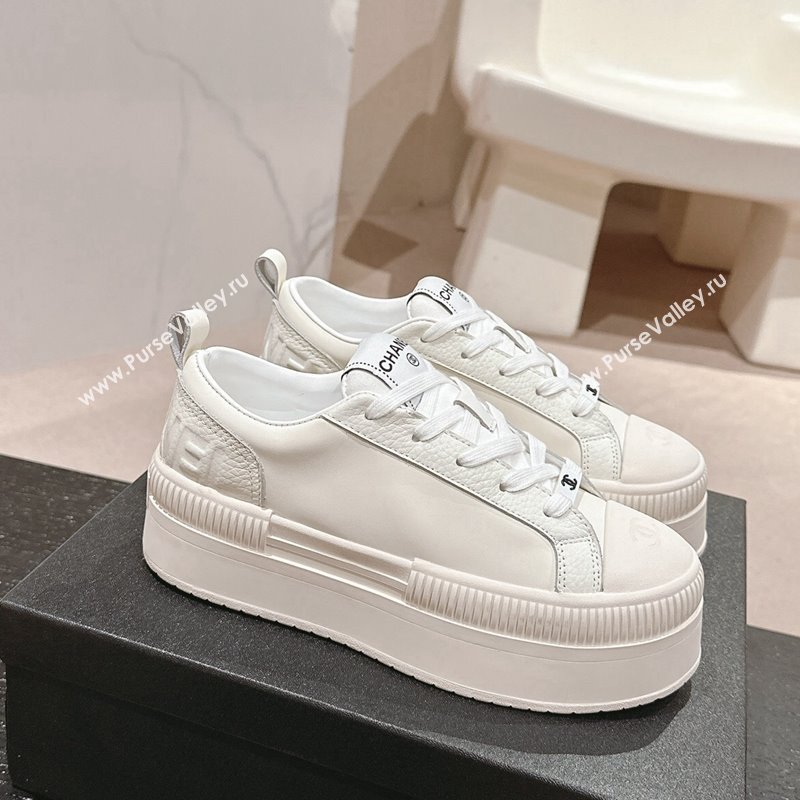 Chanel Grianed Calfskin Platform Sneakers White Leather 2024 CH101630 (MD-241016118)