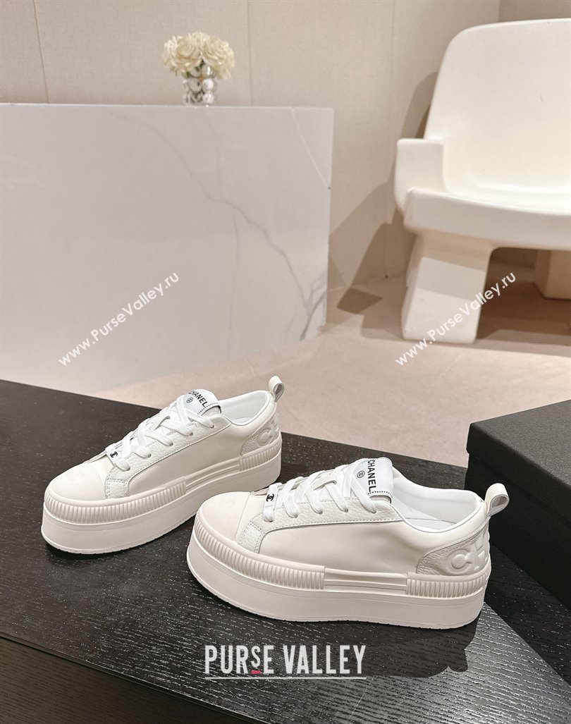 Chanel Grianed Calfskin Platform Sneakers White Leather 2024 CH101630 (MD-241016118)