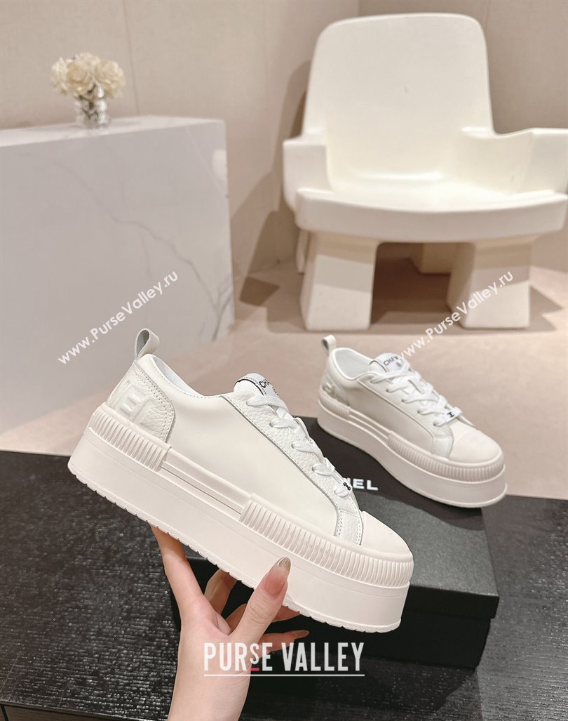 Chanel Grianed Calfskin Platform Sneakers White Leather 2024 CH101630 (MD-241016118)