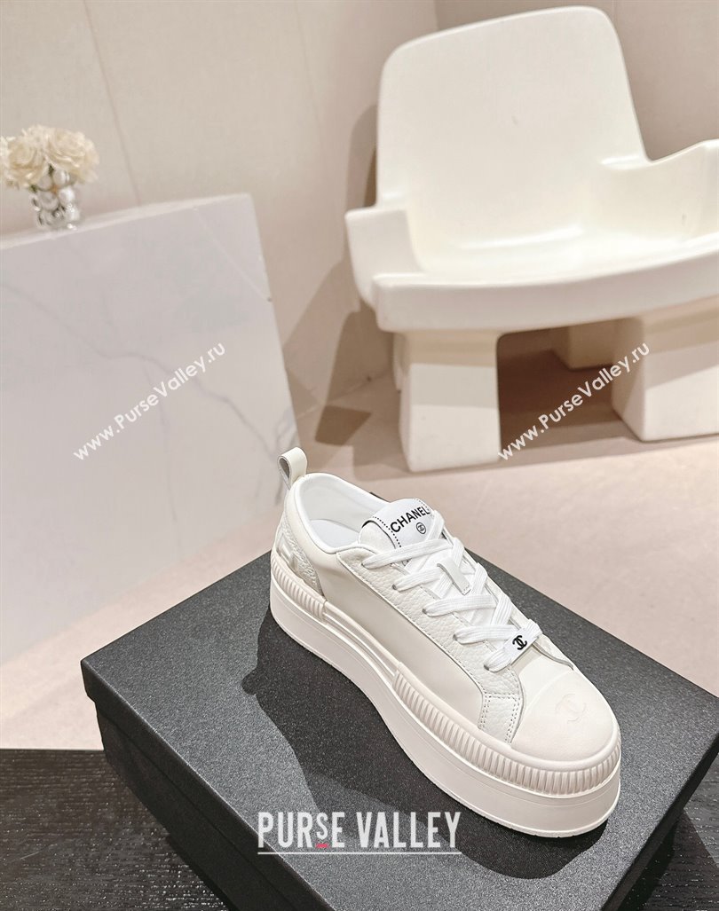 Chanel Grianed Calfskin Platform Sneakers White Leather 2024 CH101630 (MD-241016118)