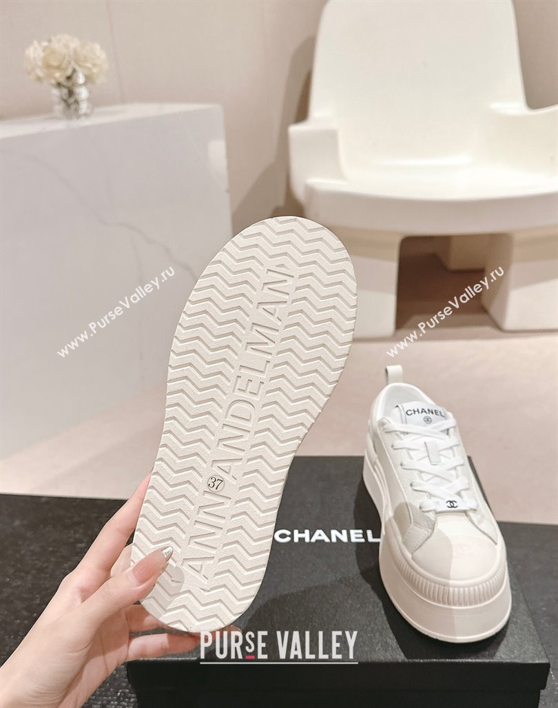 Chanel Grianed Calfskin Platform Sneakers White Leather 2024 CH101630 (MD-241016118)