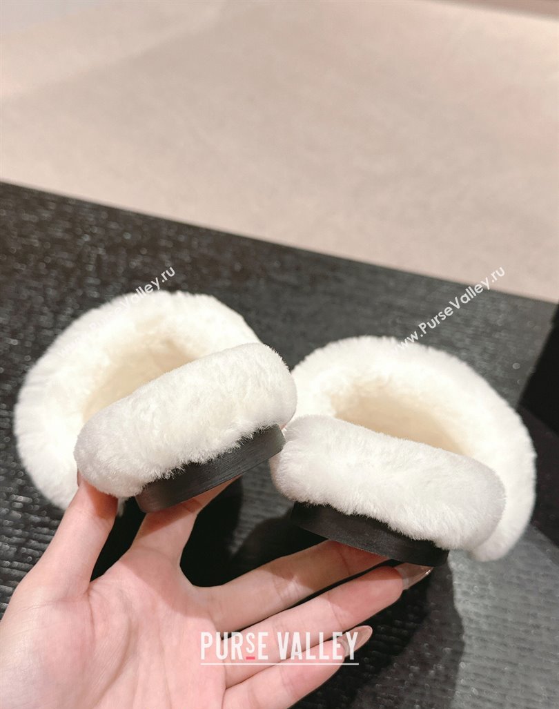 Chanel Wool Fur Flat Slides Sandal with Letters White 2024 CH101707 (MD-241017030)