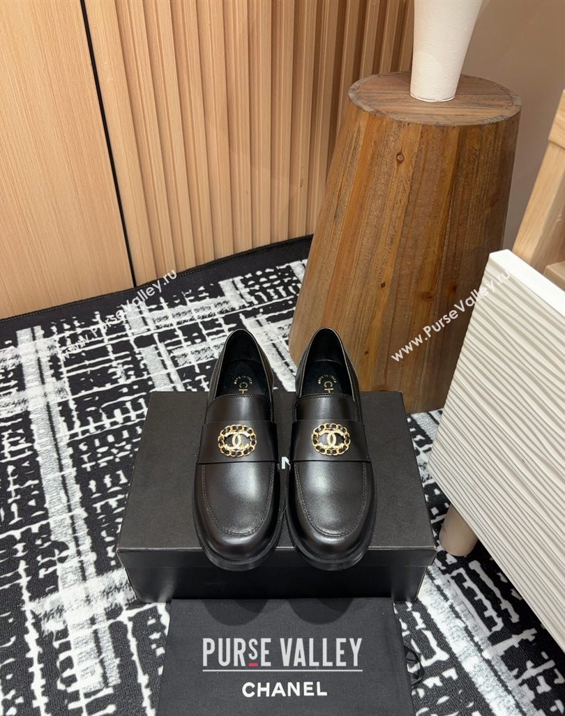 Chanel Calfskin Leather Loafers with Circle CC Black 2024 CH101708 (SS-241017034)