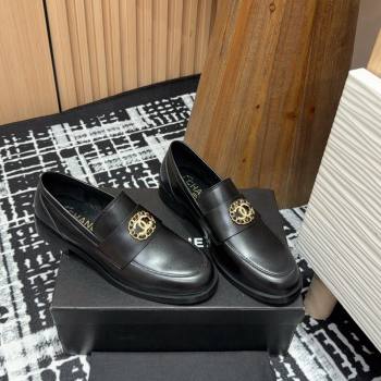 Chanel Calfskin Leather Loafers with Circle CC Black 2024 CH101708 (SS-241017034)