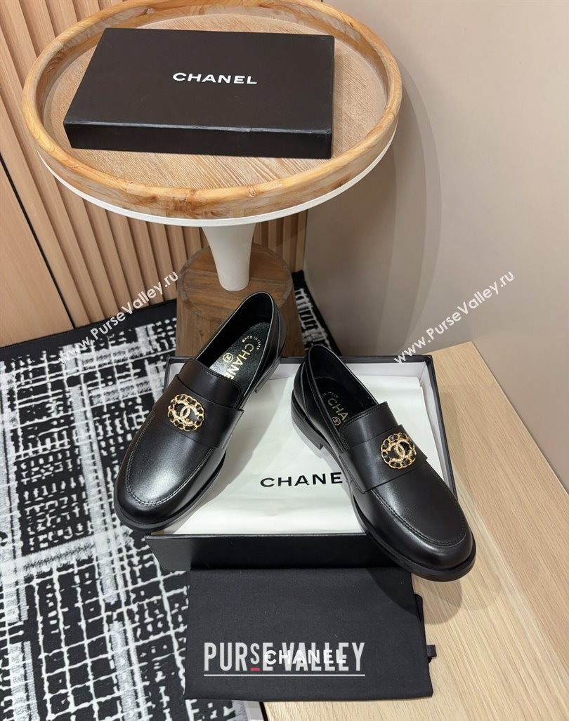 Chanel Calfskin Leather Loafers with Circle CC Black 2024 CH101708 (SS-241017034)