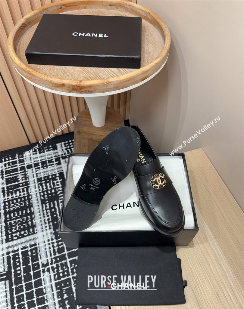 Chanel Calfskin Leather Loafers with Circle CC Black 2024 CH101708 (SS-241017034)