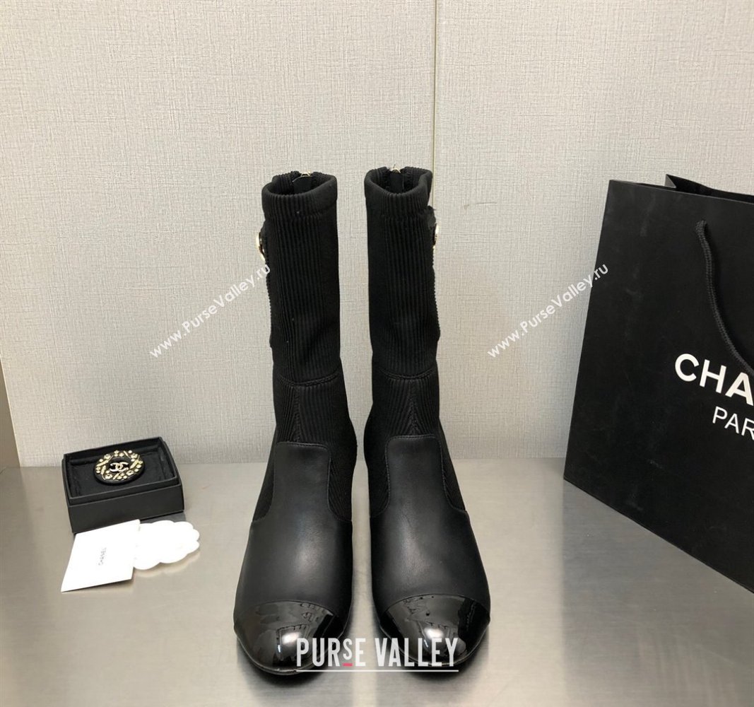 Chanel Knit Calfskin Ankle Boots Black 2024 CH101624 (SS-241016088)