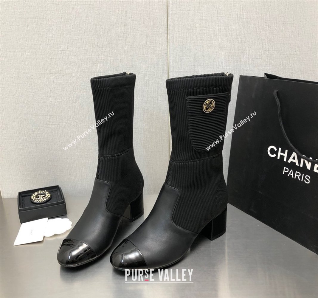 Chanel Knit Calfskin Ankle Boots Black 2024 CH101624 (SS-241016088)