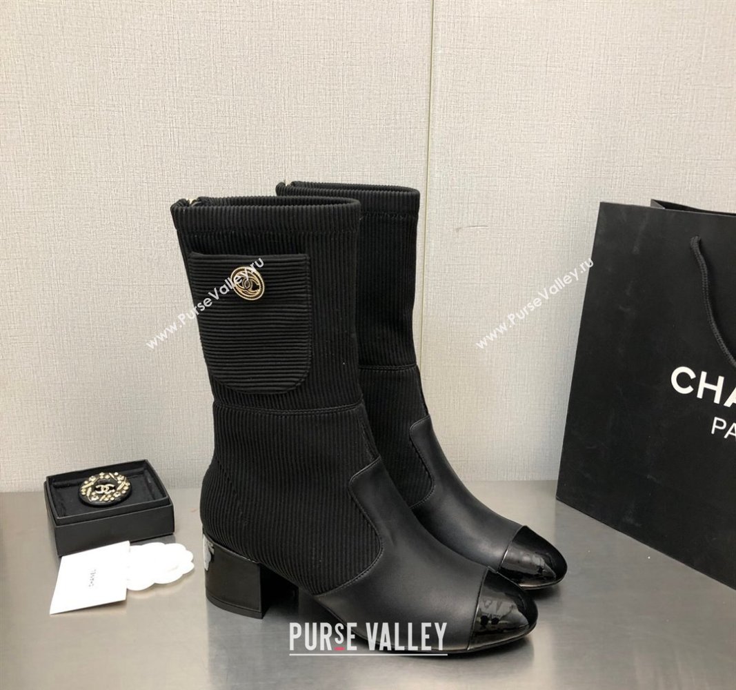 Chanel Knit Calfskin Ankle Boots Black 2024 CH101624 (SS-241016088)