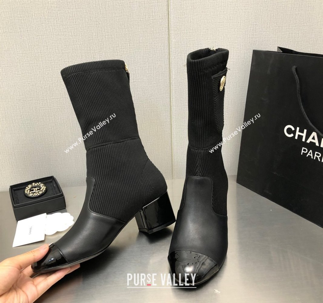 Chanel Knit Calfskin Ankle Boots Black 2024 CH101624 (SS-241016088)