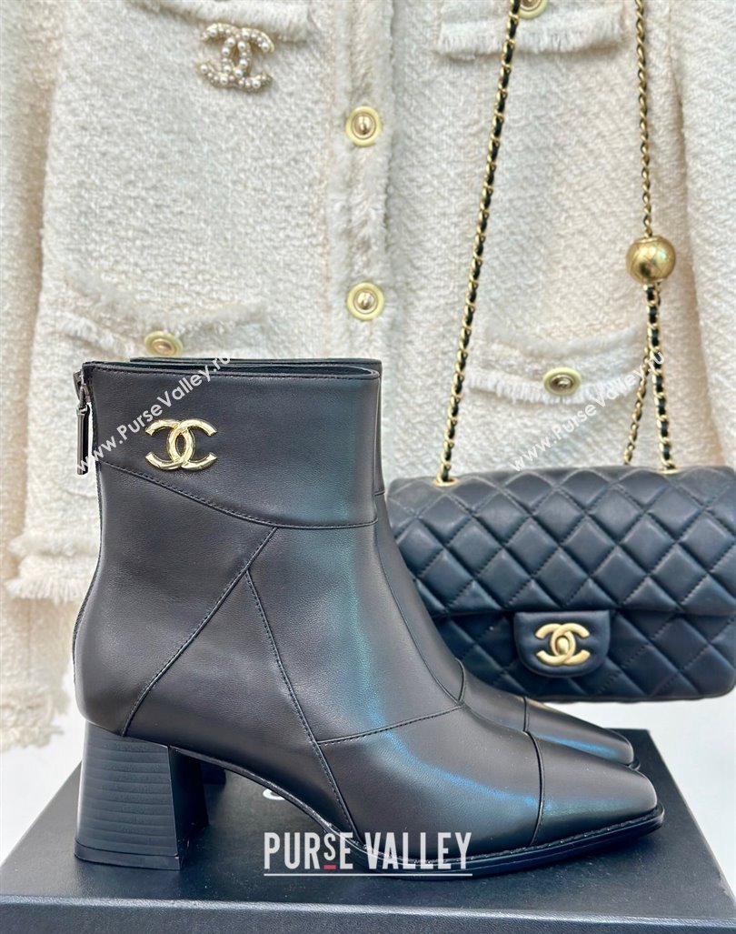 Chanel Patchwork Lambskin Ankle Boots Black 2024 CH101618 (MD-241016069)