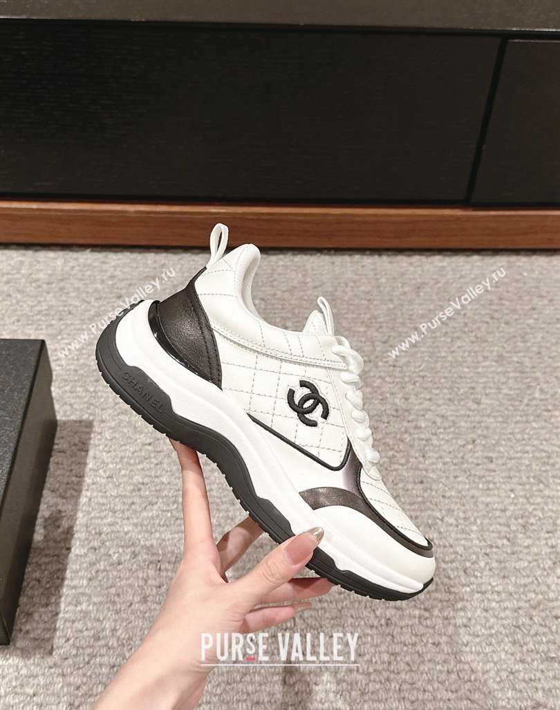 Chanel Quilted Calfskin Sneakers White/Black 2024 CH1016283 (SS-241016110)