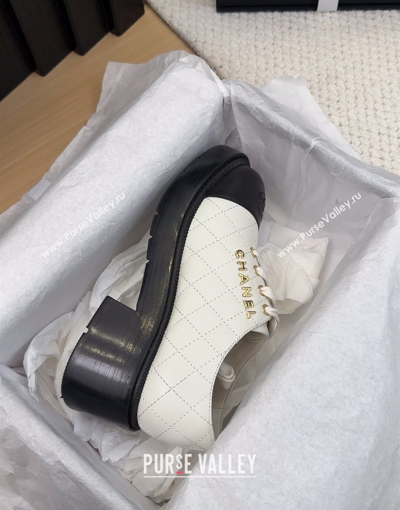 Chanel Quilted Calfskin Heel Lace-up Shoes 5.5cm White 2025 CH041716 (MD-250417080)