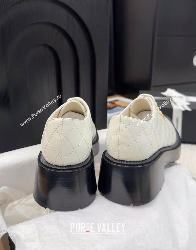 Chanel Quilted Calfskin Heel Lace-up Shoes 5.5cm White 2025 CH041716 (MD-250417080)