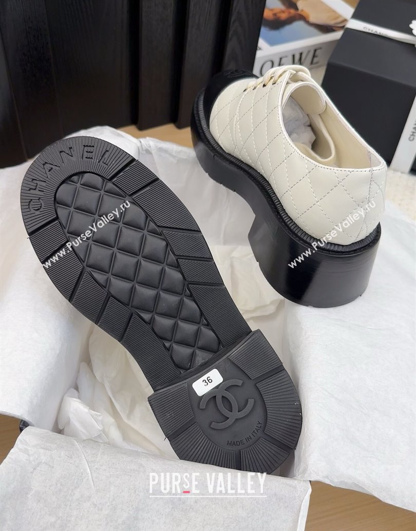 Chanel Quilted Calfskin Heel Lace-up Shoes 5.5cm White 2025 CH041716 (MD-250417080)