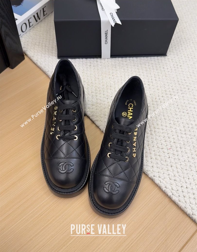 Chanel Quilted Calfskin Heel Lace-up Shoes 5.5cm Black 2025 CH041716 (MD-250417081)