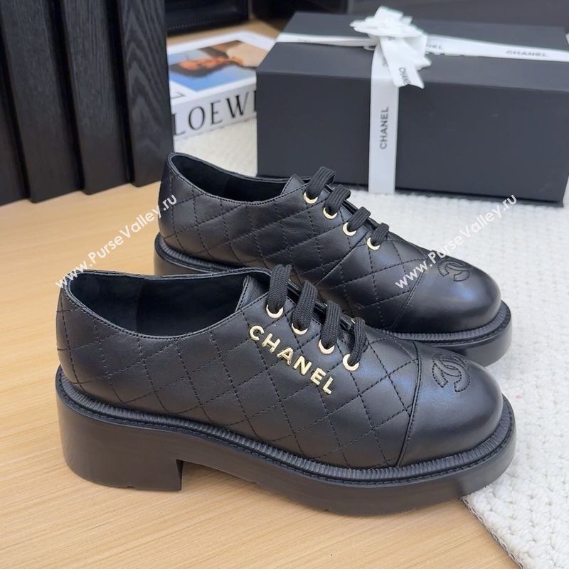 Chanel Quilted Calfskin Heel Lace-up Shoes 5.5cm Black 2025 CH041716 (MD-250417081)