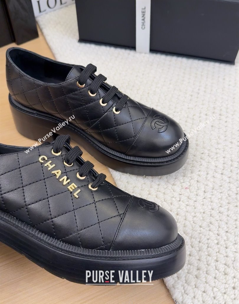 Chanel Quilted Calfskin Heel Lace-up Shoes 5.5cm Black 2025 CH041716 (MD-250417081)