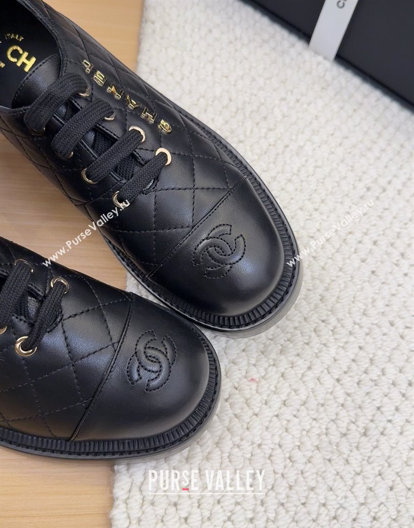 Chanel Quilted Calfskin Heel Lace-up Shoes 5.5cm Black 2025 CH041716 (MD-250417081)