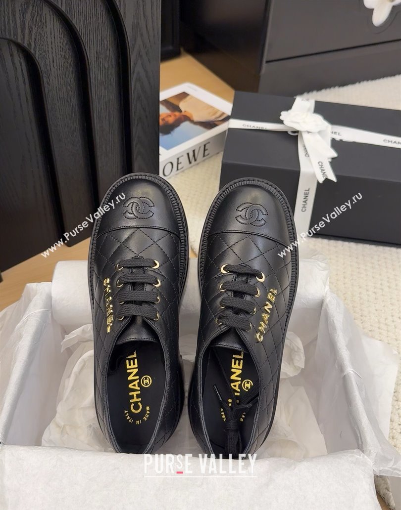 Chanel Quilted Calfskin Heel Lace-up Shoes 5.5cm Black 2025 CH041716 (MD-250417081)