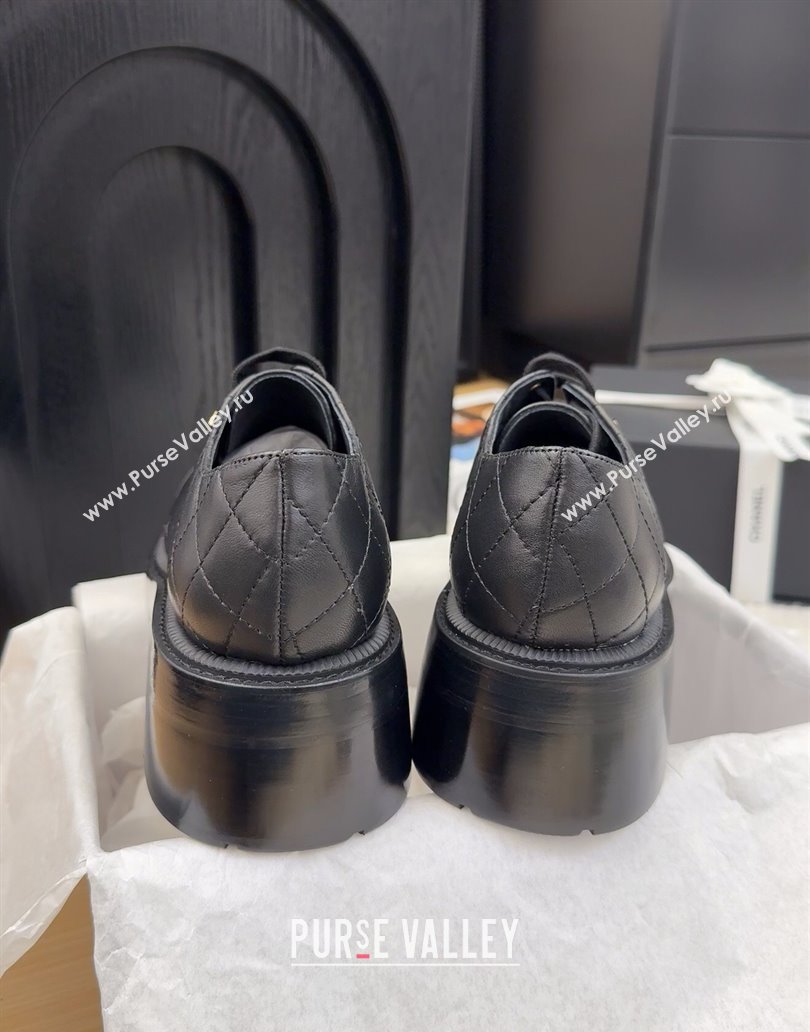 Chanel Quilted Calfskin Heel Lace-up Shoes 5.5cm Black 2025 CH041716 (MD-250417081)