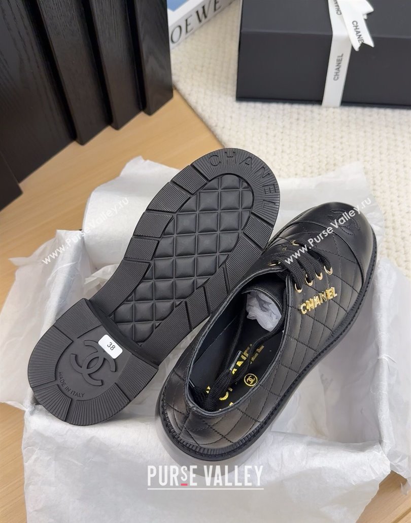 Chanel Quilted Calfskin Heel Lace-up Shoes 5.5cm Black 2025 CH041716 (MD-250417081)