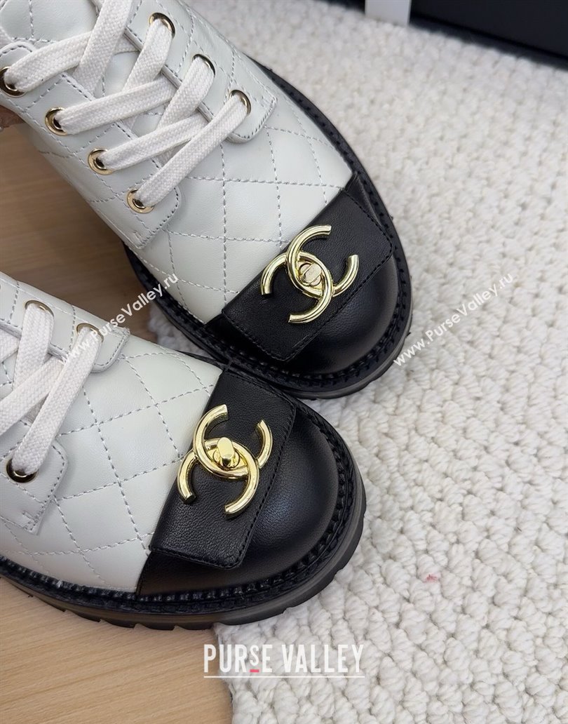 Chanel Quilted Calfskin Lace-up Shoes 3cm with CC Tag White 2025 CH041717 (MD-250417082)