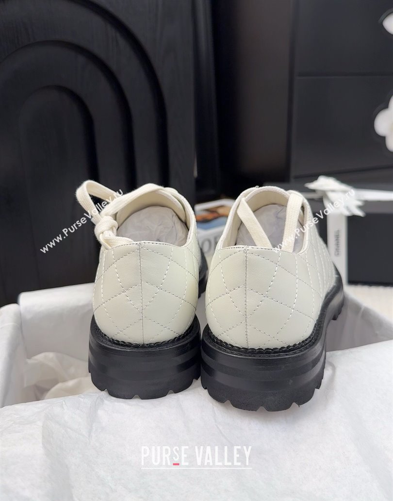 Chanel Quilted Calfskin Lace-up Shoes 3cm with CC Tag White 2025 CH041717 (MD-250417082)