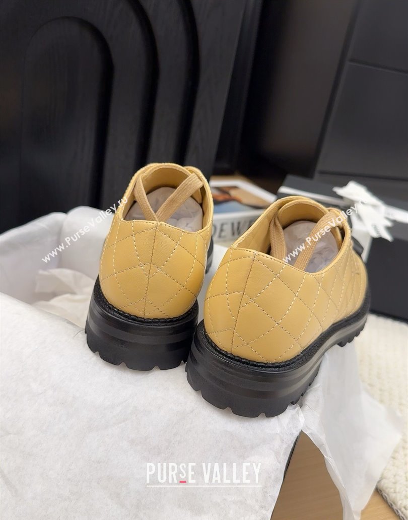 Chanel Quilted Calfskin Lace-up Shoes 3cm with CC Tag Beige 2025 CH041717 (MD-250417083)