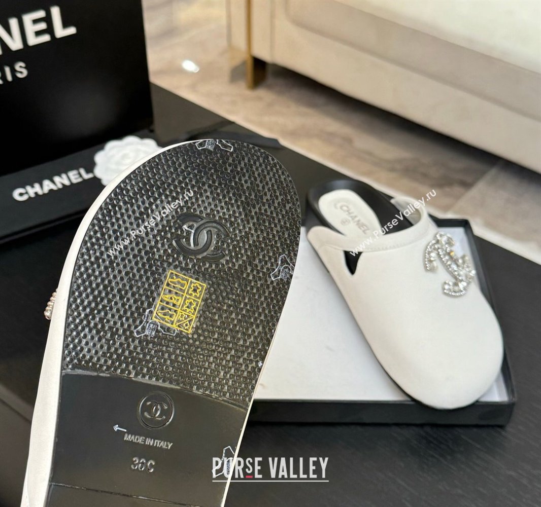 Chanel Calfskin Flat Mules with Strass CC White 2025 CH041718 (MD-250417088)